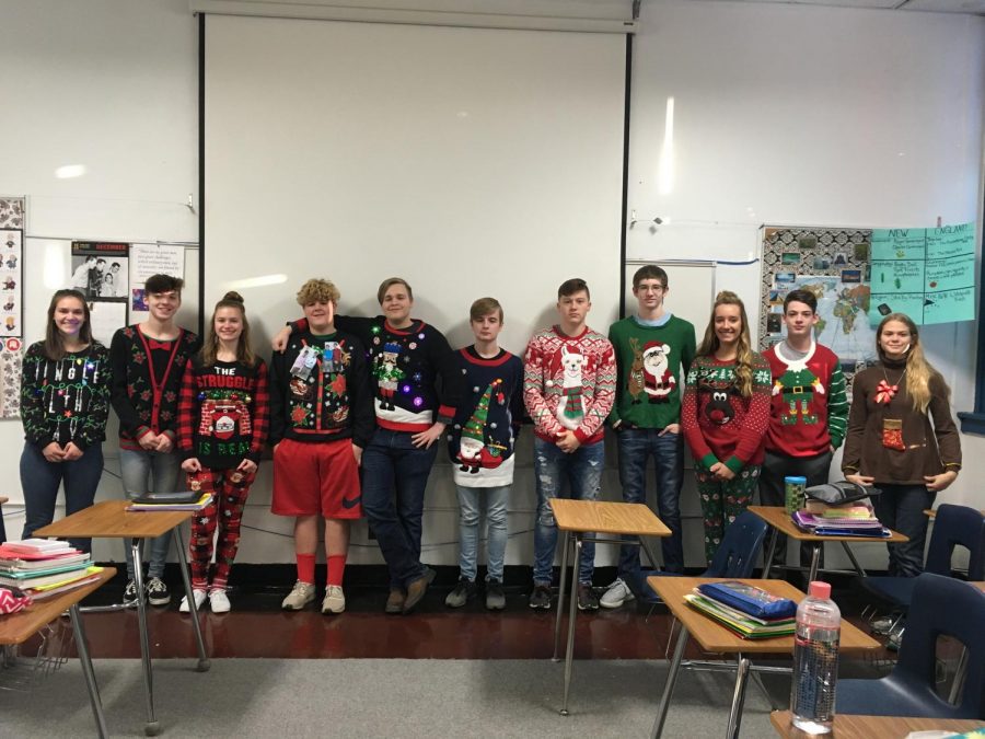 Everyone+dressed+up+on+December+18th+for+our+ugly+sweaters+contest.