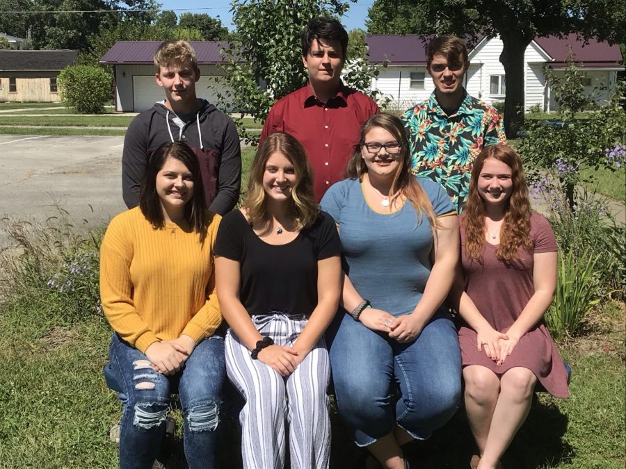 2019 Homecoming Court includes Layni Branson, Kendra Biggs, Summer Agan, Abbey McCord, Levi Beard, August Biernbaum, Blake Knoblett, and Brody Miller (not pictured).