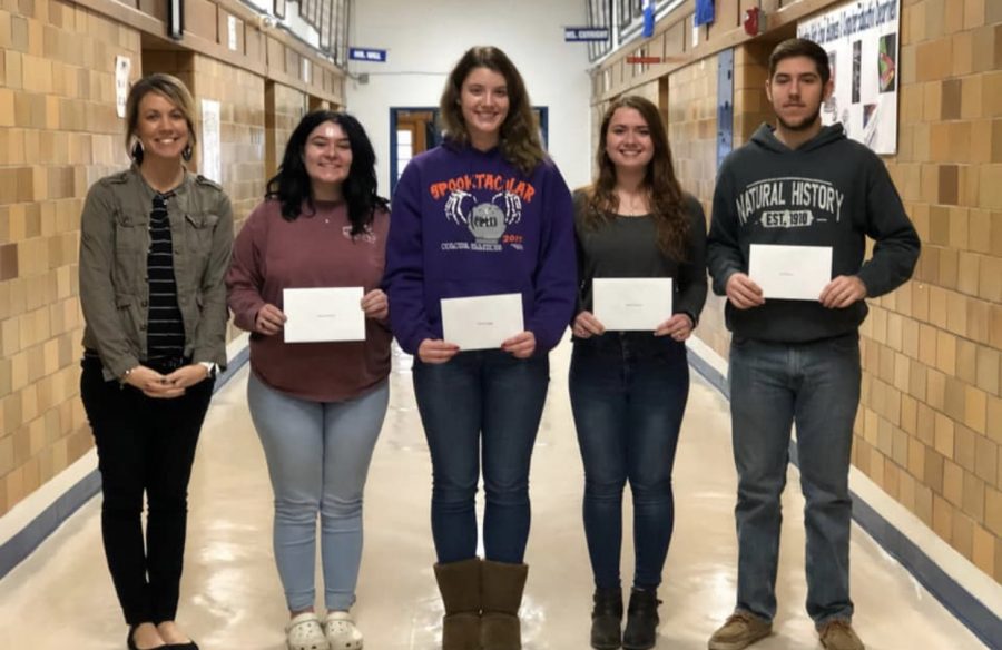 Congratulations! Seniors, Sheltann Waller, Kendra Biggs, Abbey McCord and Seth Bailey hold certificates giving them full rides to LTC. These four have been the top four of their class all four years of High School. Abbey McCord said,  I am extremely grateful and appreciative!