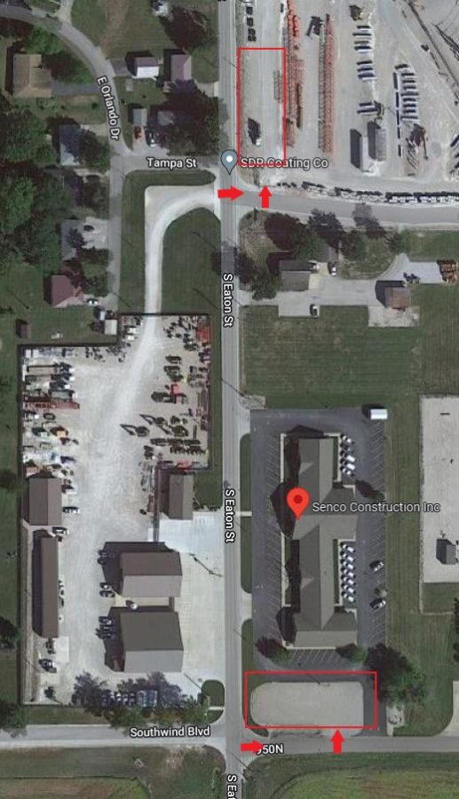 Red boxes indicate where to park for the Lights For Him Christmas concert.