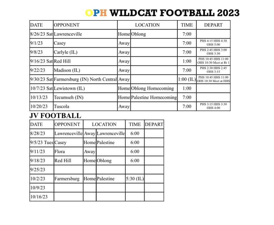 OPH football schedule 