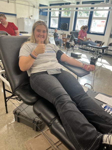 Addi McNair giving blood. 