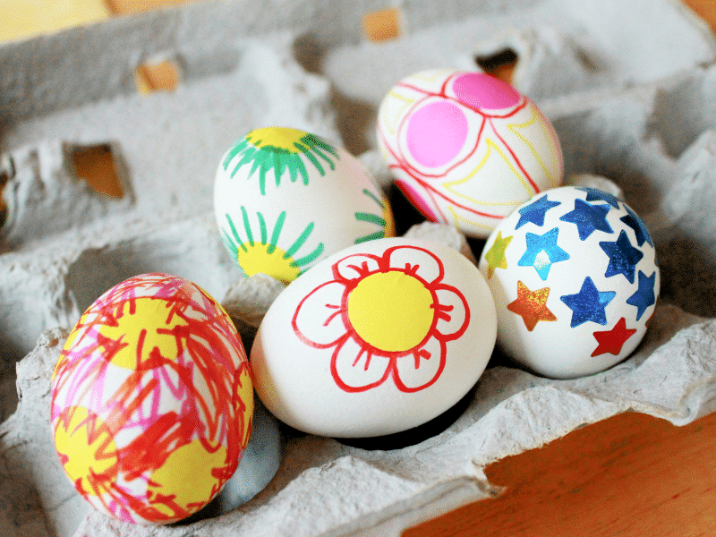 Egg Decorating with Markers and Stickers
