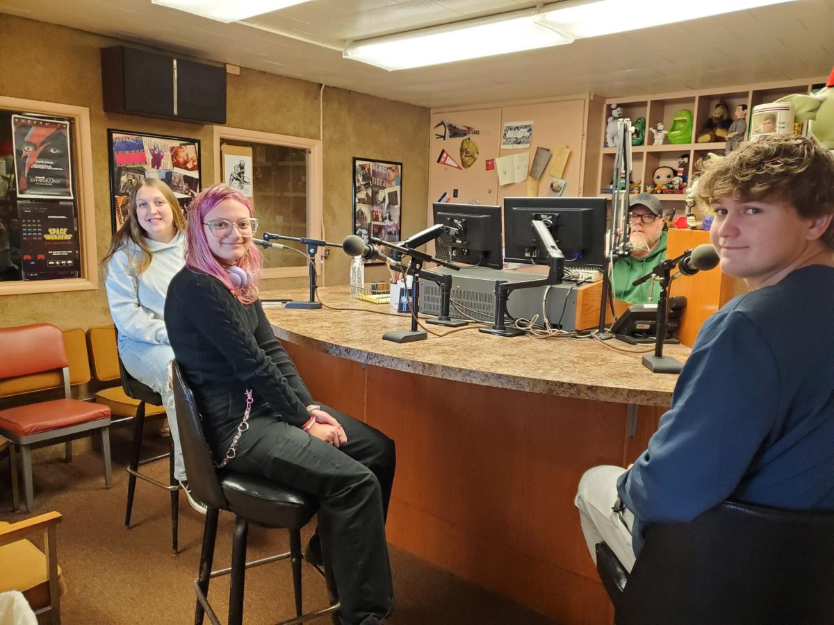 Autumn Taylor, Atlas Clapp, and Devin Lawyer at WTYE to talk about Drama Club's upcoming Haunted House on the radio station's Civic Interest Program.