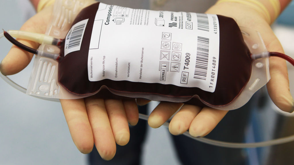 HARBURG, GERMANY - JUNE 08:  Blood donations are seen at the blood donation service Hamburg on June 8, 2011 in Harburg, Germany. Hospitals and the Red Cross in northern Germany have appealed to the public for blood donations as a result of the current outbreak of enterohemorrhagic E. coli, also known as the EHEC bacteria. With at least 2,200 people afflicted by the infection, and approximately 500 suffering from the HUS complication from EHEC that attacks the kidneys, hospitals have seen an explosive growth in their need for donated blood plasma. The EHEC outbreak has thus far killed at least 22 people in Europe's deadliest recorded outbreak of E. coli.  (Photo by Joern Pollex/Getty Images)