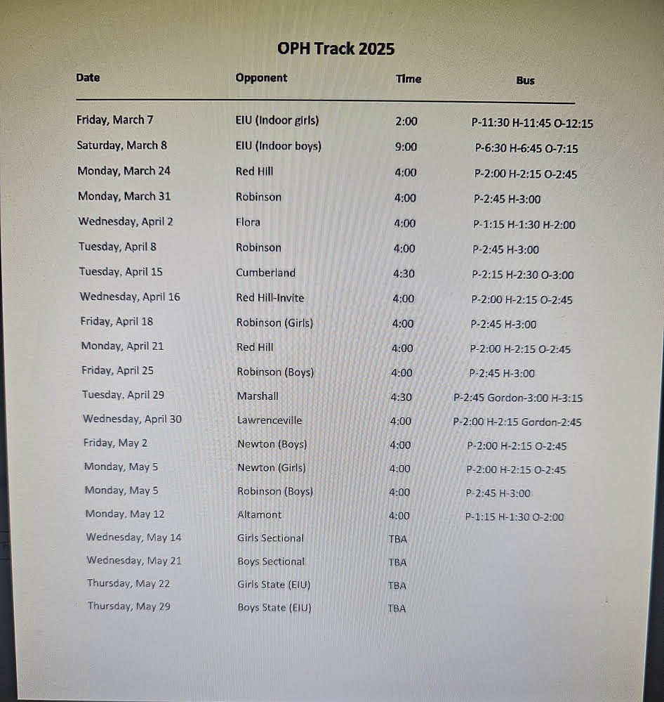 OPH Track Schedule