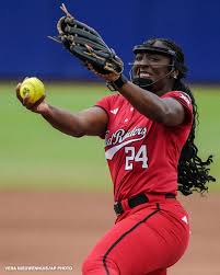This is the Texas Tech Red Raiders pitcher Nijaree Canaday pitching in the 2025 Women's college world series. 